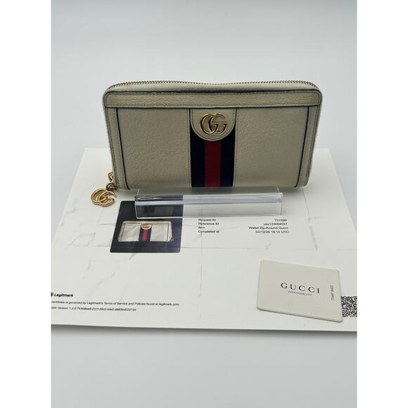 Gucci Handbags - Gucci Ophidia GG Zip Around Wallet Ivory Web Stripe Continental Classic GG EUC